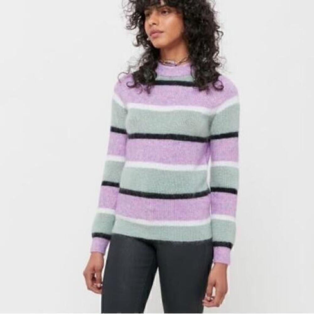 Veda Urban Outfitters Purple Green Striped Wool Mohair Blend Crewneck Sweater S